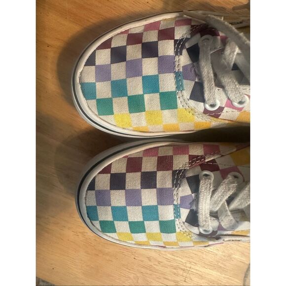 Vans Missy Girl's Multicolor Checkerboard Rainbow Lace-up Sneakers Size 1 - Picture 6 of 8